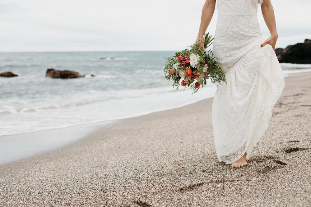 beach wedding bride
